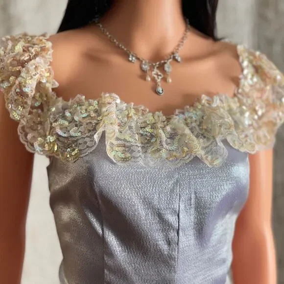 NWT Vintage 90s Recollections Lavender Metallic‎ Saloon Dress Sequin Lace Size M - Picture 7 of 8